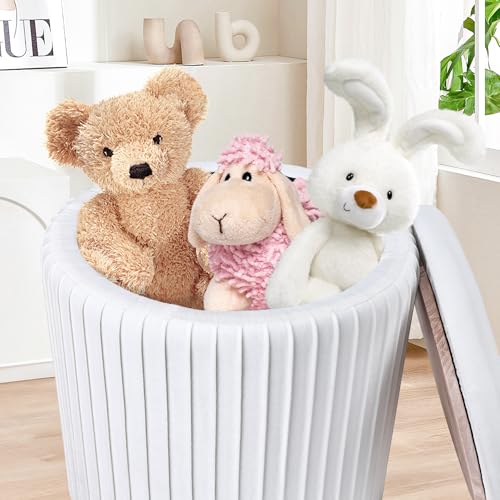 Set of 3 Velvet Round Storage Ottomans â€?Modern Upholstered Vanity Stool & Foot Rest with Hidden Storage