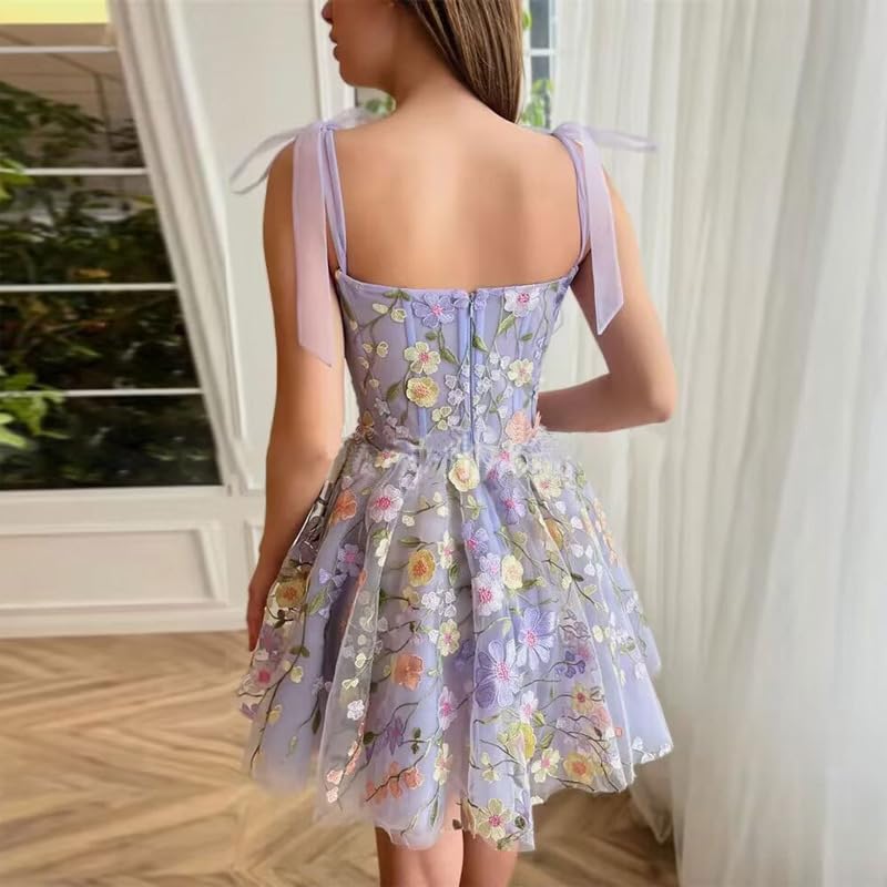 Summer Floral Tie Strap Tulle - Fairy Embroidery Lace Mini Princess Dress