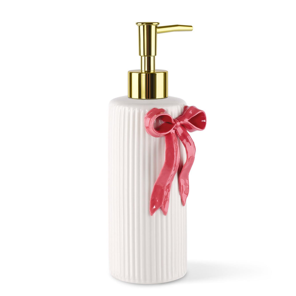 Handmade Ceramic Bow Soap Pump Dispenser Hand Lotion Liquid Dispenser Refillable for Kitchen and Bathroom Decorative