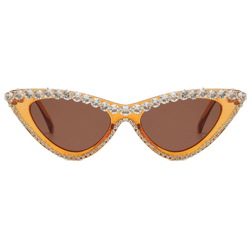 Coquette Bling Sunglasses Crystal Rhinestone Shades Retro Half Rim Women Cat Eyewear