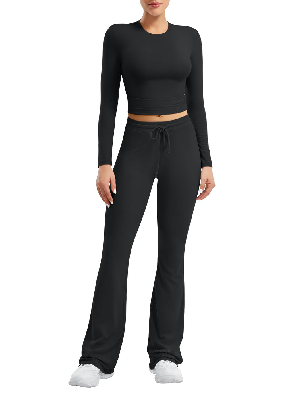 Two Piece Sets for Women Long Sleeve Tops Lounge Set Drawstring Wide Leg Pants Matching