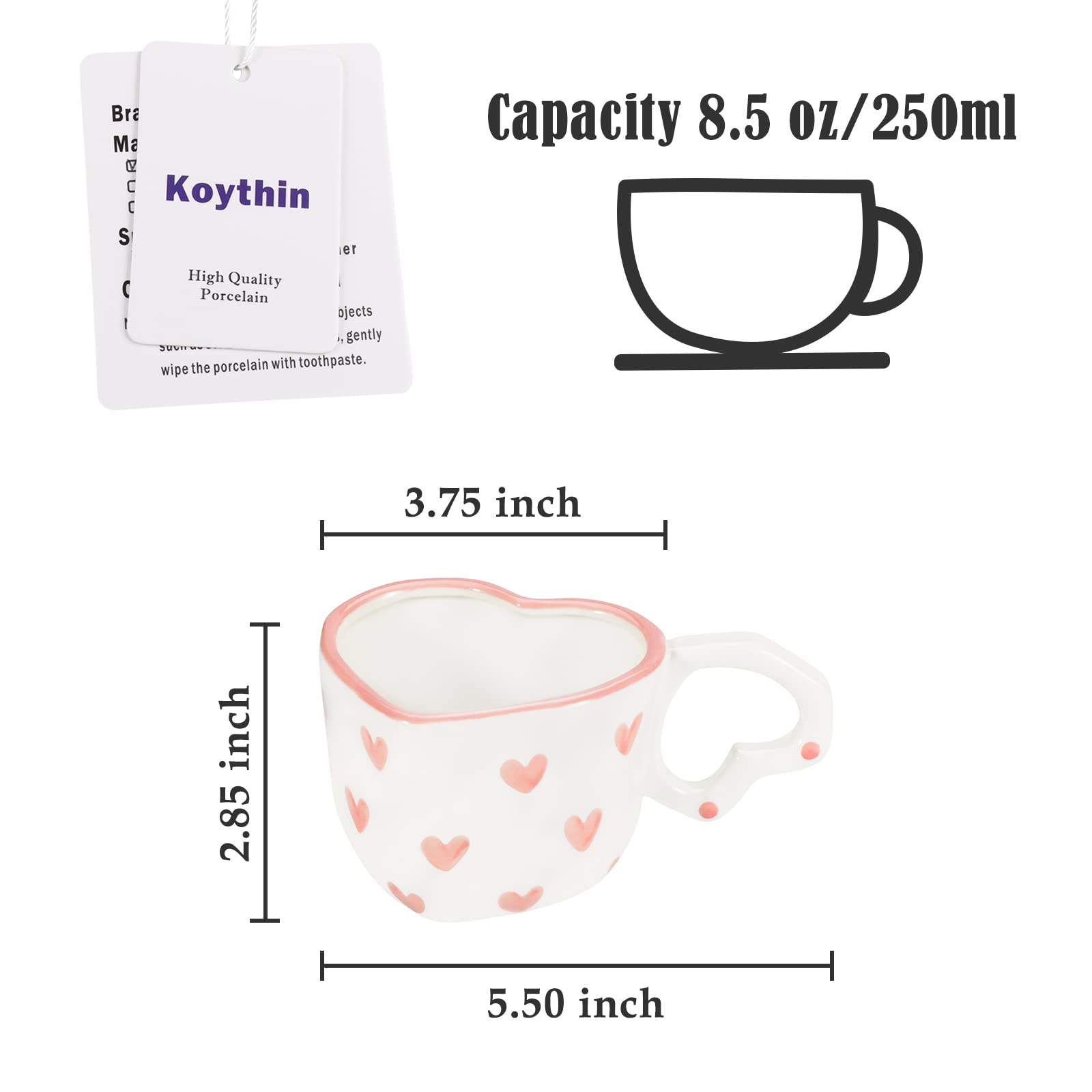 Ribbon Bow Ceramic Mug, Cute Creative Heart Handle Mug Design, 10.5 oz/300 ml