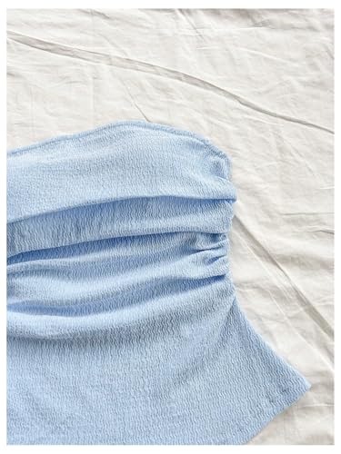 Women's Strapless Asymmetrical Tube Tops Sleeveless Ruched Crop Bandeau Summer Going Out Backless Top Dressy