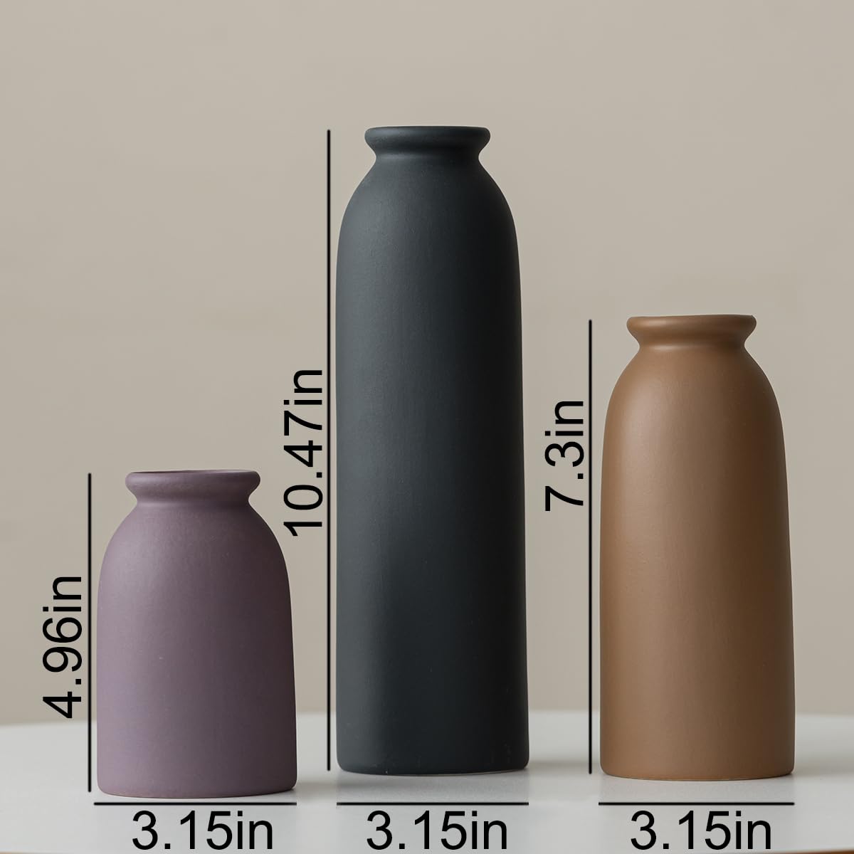Tall Decorative Ceramic Vase Set, 3 Pieces