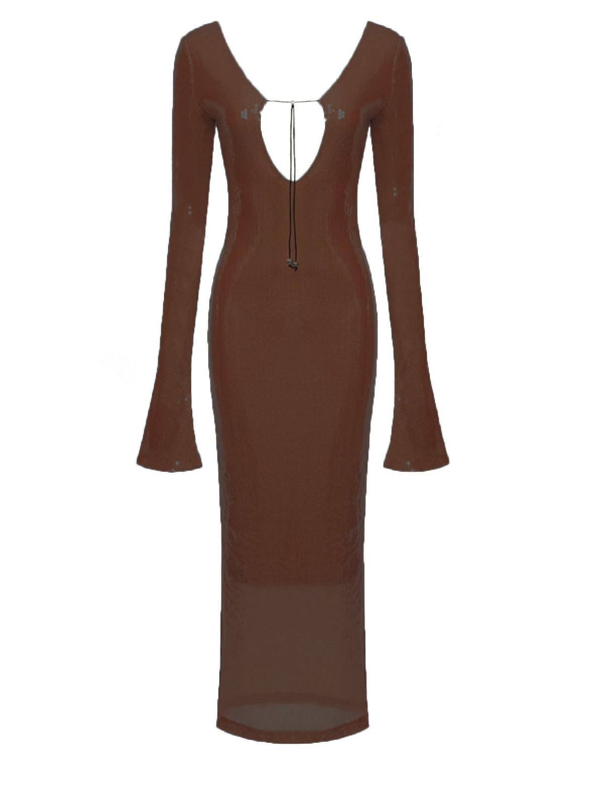 Deep V Dress with Drawstring Long Sleeve Sequin Dress for Women Long Gown