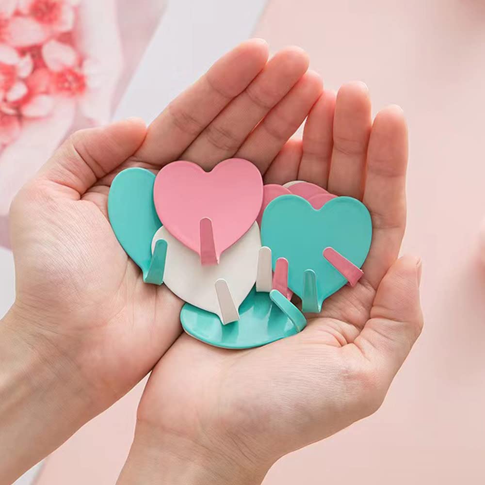 Heart Shaped Decorative Wall Hooks, Stainless Steel Strong Adhesive Wall Hook for Home Kitchen Bathroom Office (6 Pack)