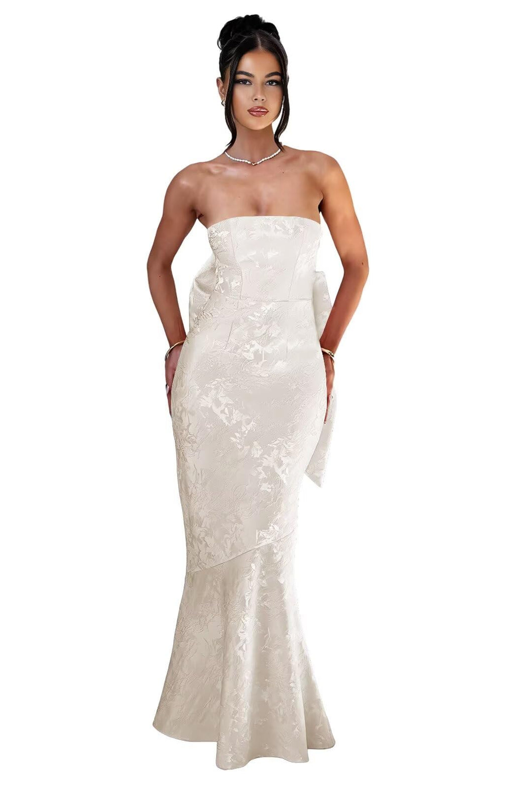 Strapless with Bow 3D Flower Mermaid Long Ball Gown Formal Dress