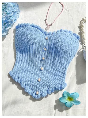 Women's Pearl Strapless Tops Summer Asymmetrical Tube Tops