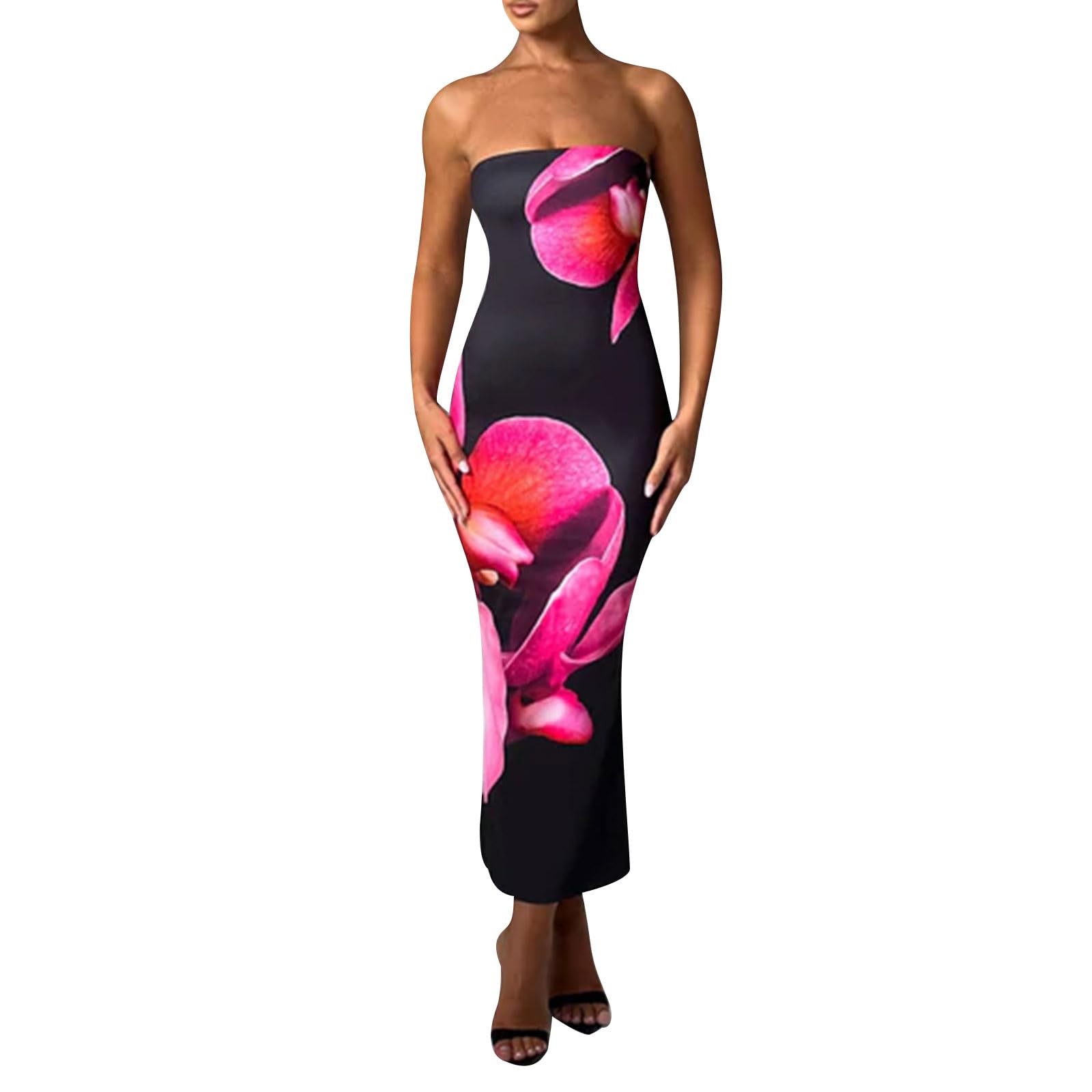 Women Sexy Floral Bodycon Maxi Dress Elegant Dress Sleeveless Summer Long Dress Cocktail Party Dress