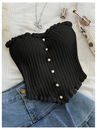 Women's Pearl Strapless Tops Summer Asymmetrical Tube Tops