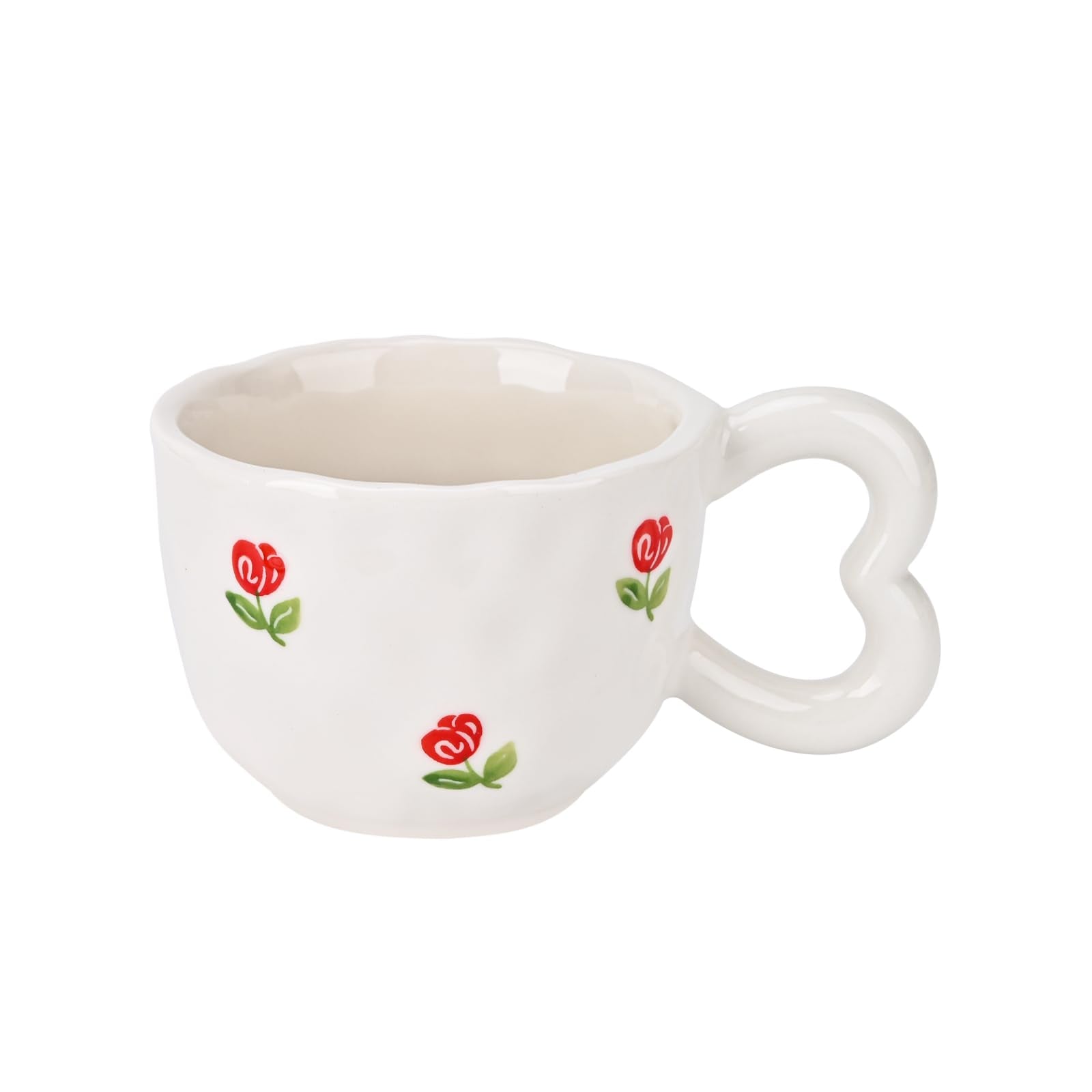 Ribbon Bow Ceramic Mug, Cute Creative Heart Handle Mug Design, 10.5 oz/300 ml