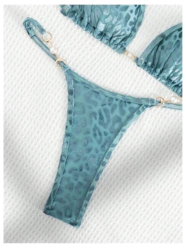 Women's 2 Piece Leopard Print Cheeky Triangle Bikini Sets Self Tie High Cut Swimsuit