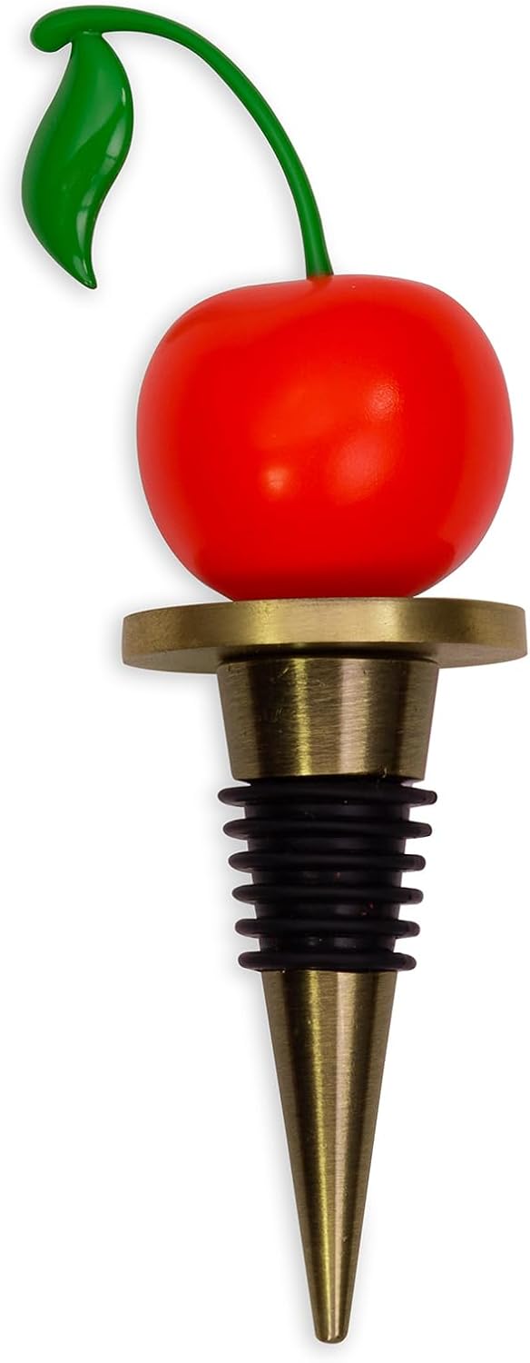 Cherry Wine Stopper, Novelty Bottle Cork for Wine or Champagne, Metal Wine Plug, Bar Tool and Home Decor, Cherry