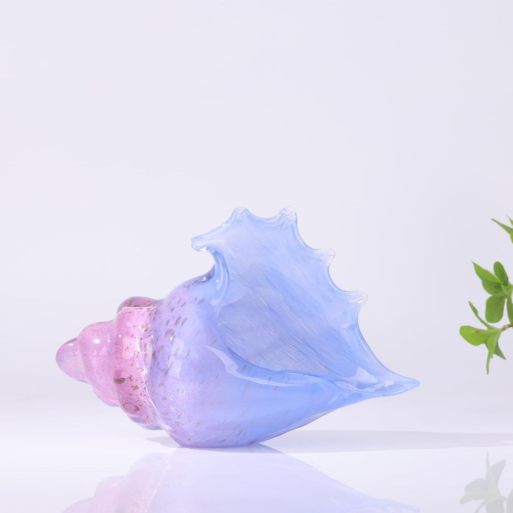 Hand Blown Glass Conch - Coastal Home Decor Conch Corners, Glass Art Conch Sculptures, Office Decor Blown Glass Art, Living Room Table Centerpieces, Bathroom Shelf Tops And Cabinet Decor