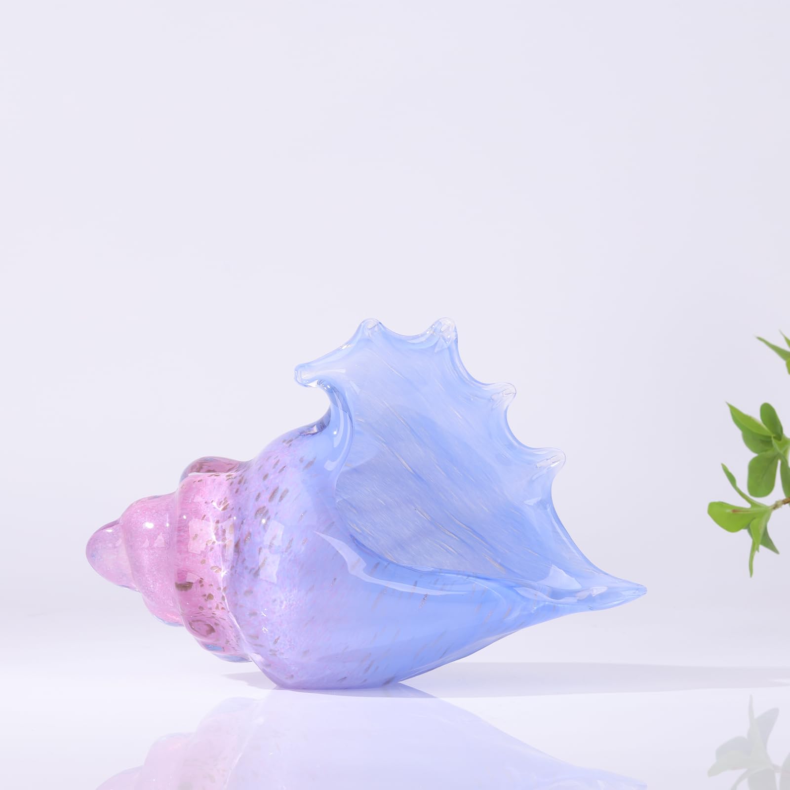 Hand Blown Glass Conch - Coastal Home Decor Conch Corners, Glass Art Conch Sculptures, Office Decor Blown Glass Art, Living Room Table Centerpieces, Bathroom Shelf Tops And Cabinet Decor