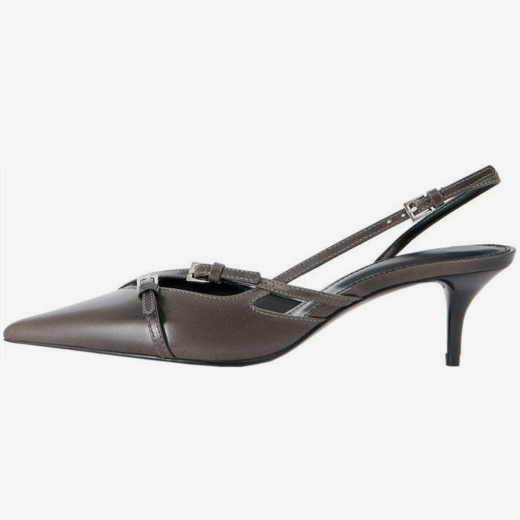 Slingback Kitten Heels Pointed Toe Stiletto Heels Slip On Pumps with Buckled Straps Dress Work Heeled Sandals