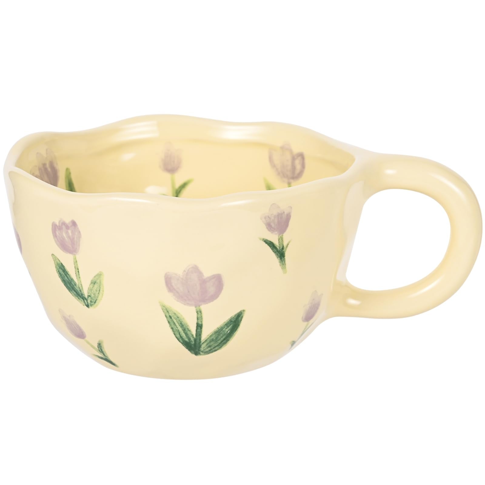 Set of 4 Vintage Floral Ceramic Coffee Mugs â€?8 oz Irregular Latte Art Cups