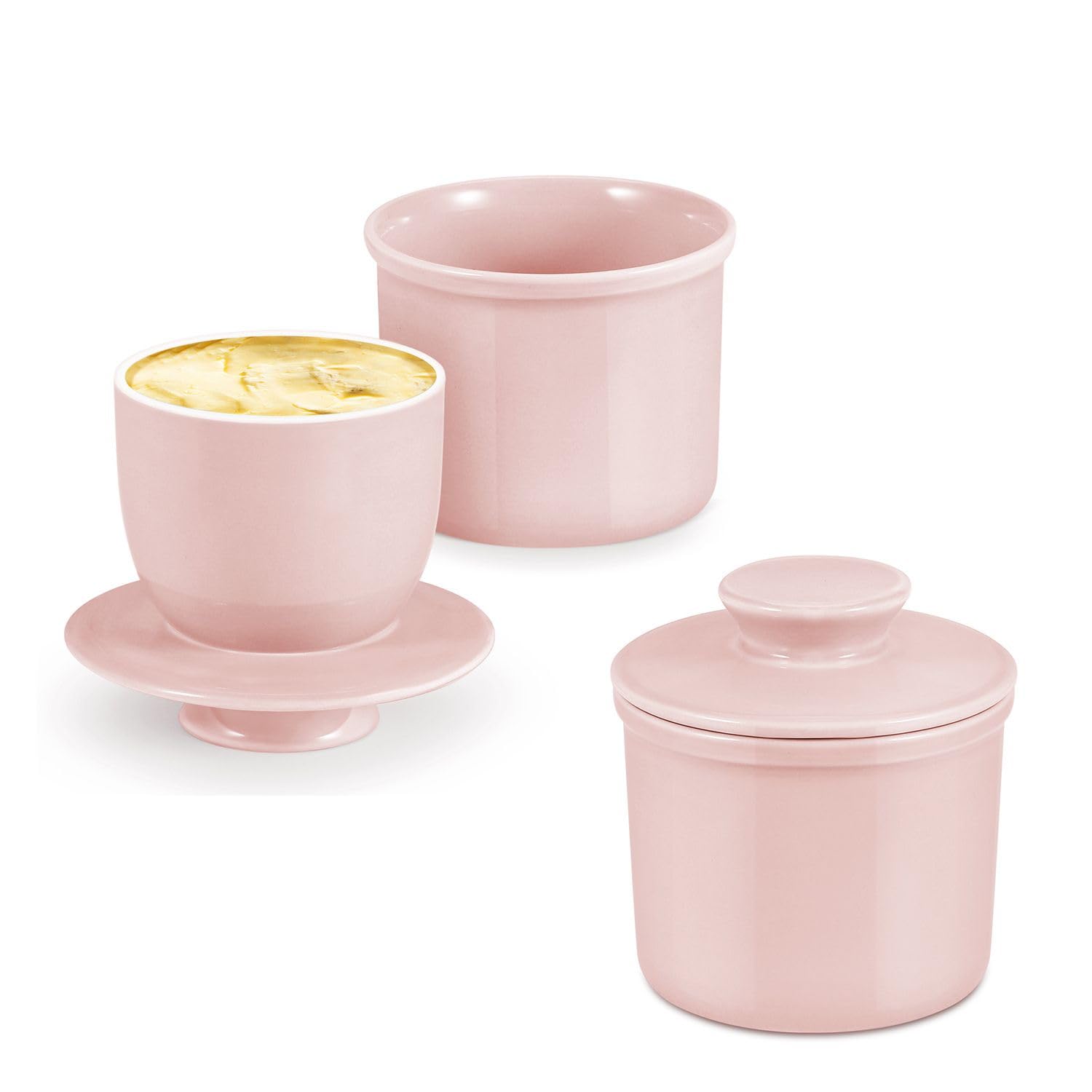 Porcelain French Butter Keeper Crocks with Lids â€?Set of 2 Farmhouse-Style Butter Dishes