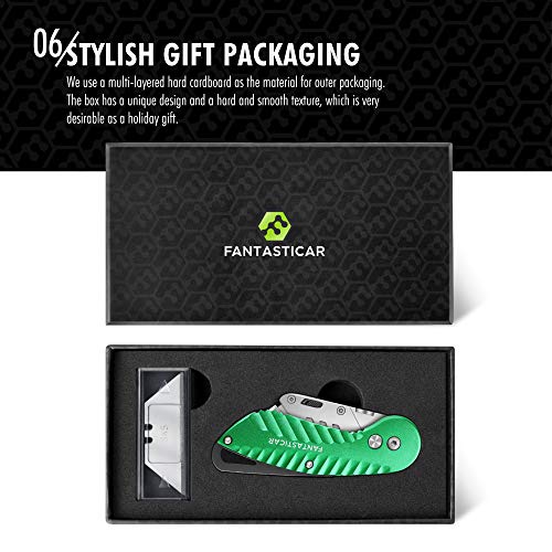 Folding Utility Knife, Cute Metal Box Cutter with Extra 5 Sharp Blades, Quick Blade Change, and Preminium Gift Packaging, for Cardboard Opener, Paper Cutter