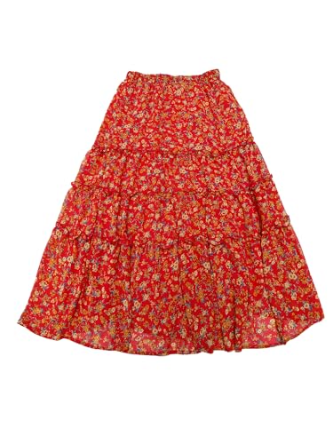 Women's Floral Skirt Chiffon A-line Long Tiered Ruffle Boho