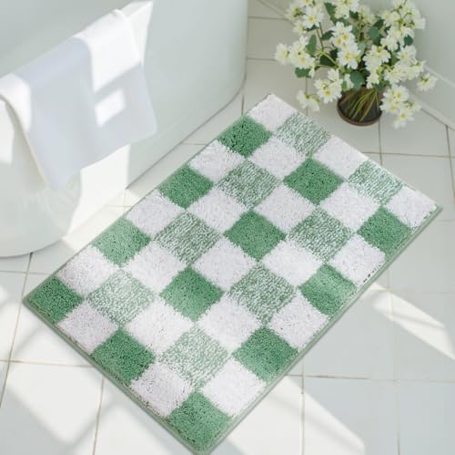 Checkered Bathroom Rugs, Fluffy Rug, Absorbent Microfiber Ultra Soft Bath Mat Washable, Non-Slip Bath Mats for Bathroom, Cute Floor Mat
