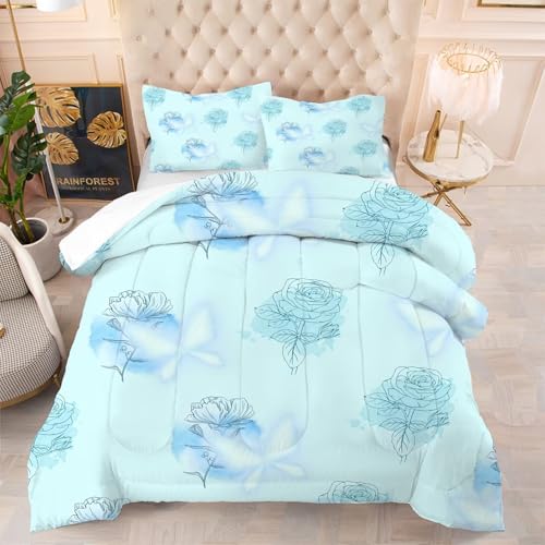Modern Aesthetics Butterfly Floral Pattern Butterfly Comforter Set - Butterflies Quilt Bed Set Home Decor