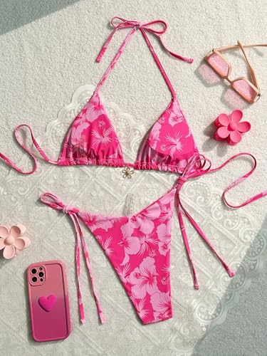 Women's Floral Print Knot Bathing Suit High Waist Summer Swimsuit Bikini Set