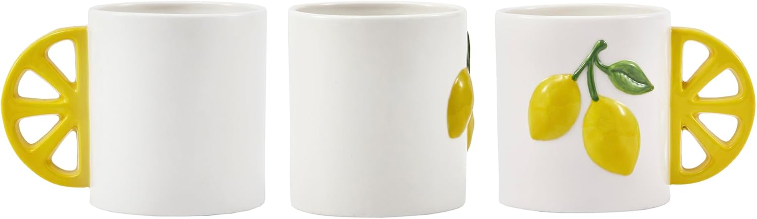 Lemon Cute Handle Handcrafted 16oz Stoneware Mug, Handpainted Mug