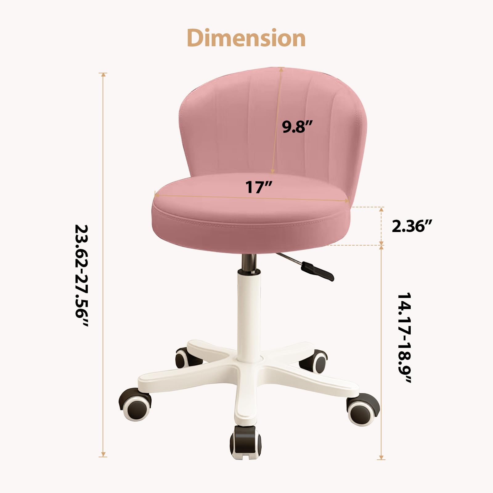 Small Desk Chair Round Rolling Chair with Back PU Leather Height Adjustable Swivel Vanity Work Computer Stool Chair
