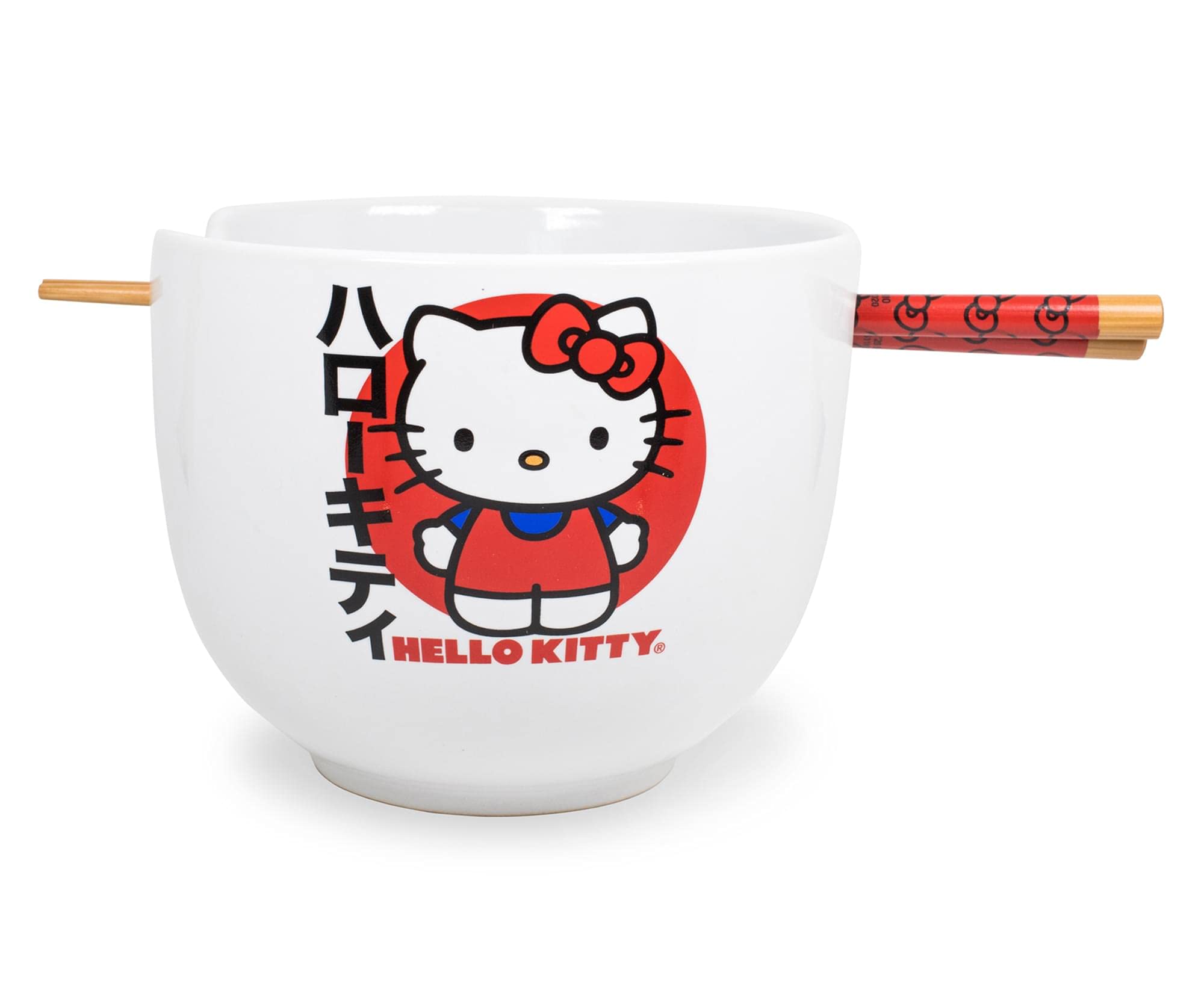 Ceramic Sanrio Hello Kitty Ramen Noodle Rice Bowl with Chopsticks, Microwave Safe