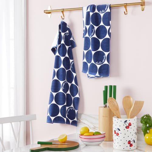 Kate Spade New York Joy Dot Kitchen Towels 2-Pack Set, Absorbent 100% Cotton Velour, 17"x28"