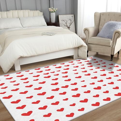 Red Heart Rug - Day Area Rug & Room Decor, Modern Carpet & Home Decor, Washable Non Slip Anti Skid Rugs