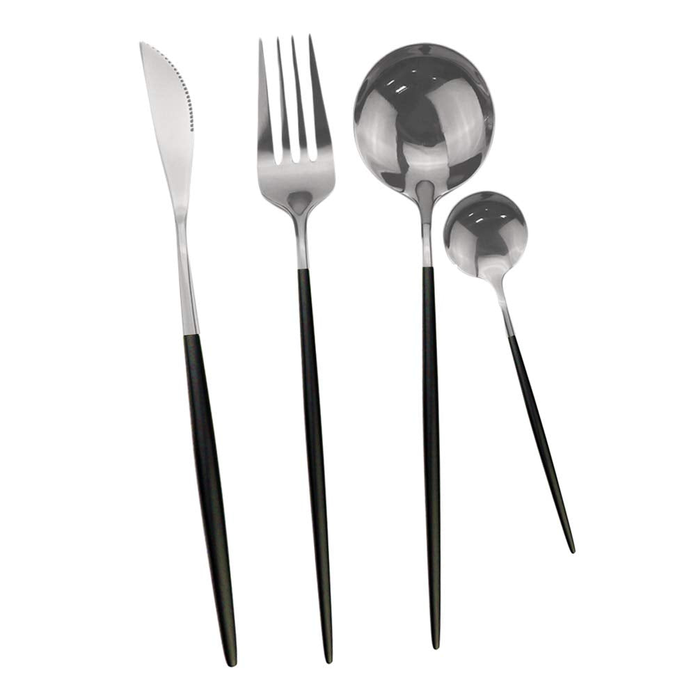 Stainless Steel Knife Fork Spoon Teaspoon Silverware Set, 24-Piece Flatware Set,