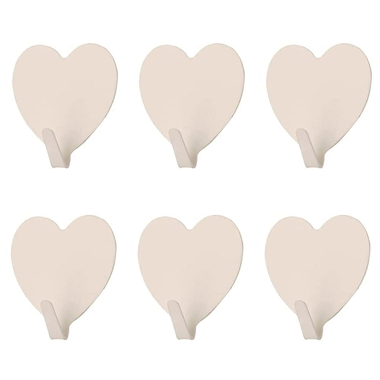 Heart Shaped Decorative Wall Hooks, Stainless Steel Strong Adhesive Wall Hook for Home Kitchen Bathroom Office (6 Pack)
