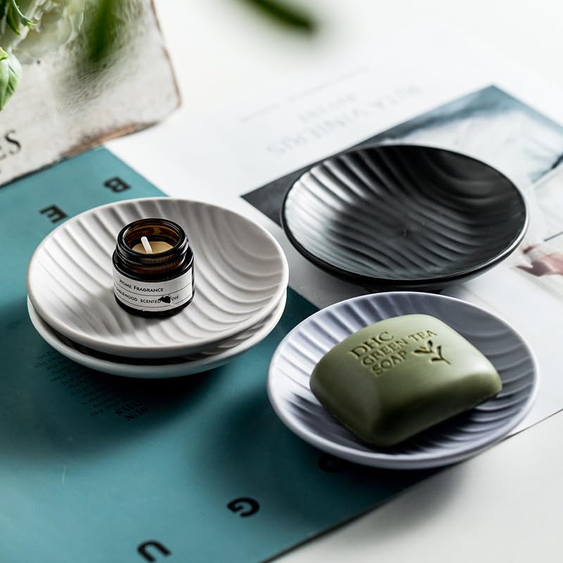 Chic Round Soap Dish, Modern Minimalist Striped Design Ceramic Tray