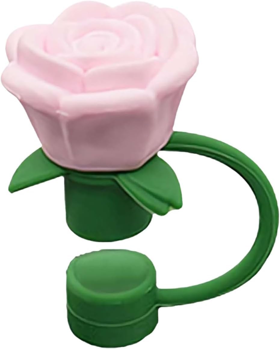 Rose Flower Straw Covers for Stanley Cup, Silicone Cover Dust Proof Plugs Protector 4Pcs 10mm