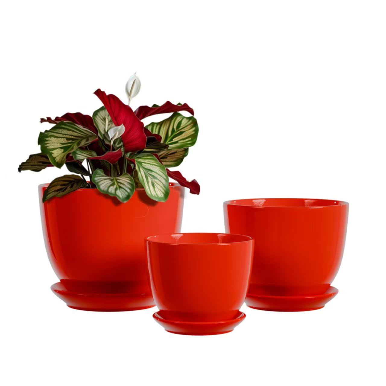 Ceramic Flower Pots,Indoor Decorative Plant Pots Set of 3-4"+5"+6" Inch Small Glazed Succulent Planters with Drainage Hole