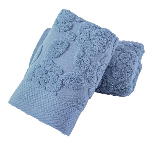 Rose Hand Towel Set of 2 Super Soft 100% Cotton Embossed Floral Pattern Highly Absorbent Decorative Bath Hand Towels for Bathroom 13x 29 Inch