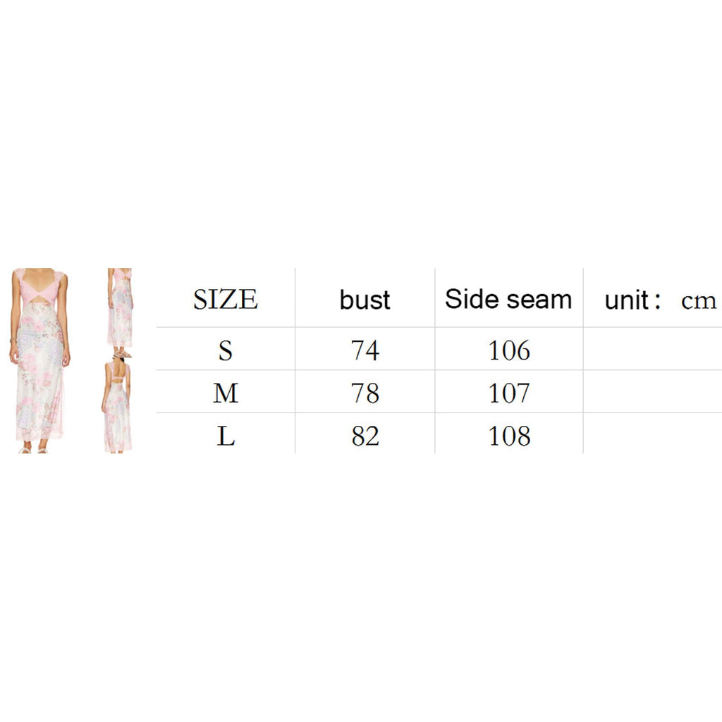 Women Sleeveless Maxi Dress Backless Bodycon Floral Printed Spaghetti Strap Long Dress Sheer Mesh Summer One-Piece