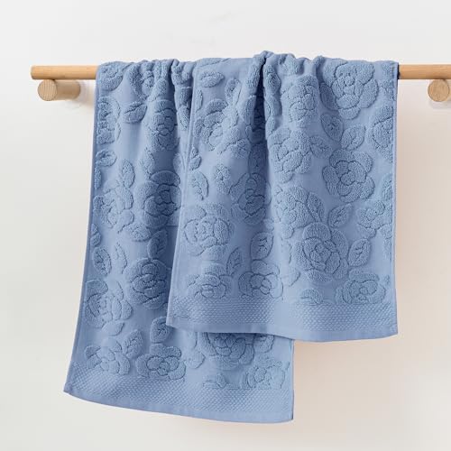 Rose Hand Towel Set of 2 Super Soft 100% Cotton Embossed Floral Pattern Highly Absorbent Decorative Bath Hand Towels for Bathroom 13x 29 Inch