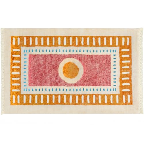 Orange Rainbow Boho Runner Rugs with Fringes, Sun Washable Hallway Runner Rug, Soft Non-Slip Area Rug