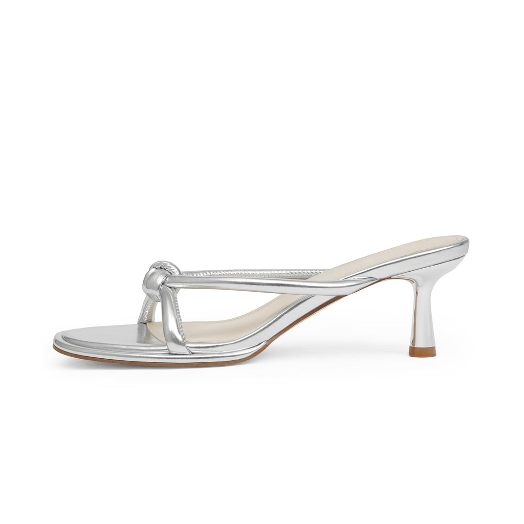 Womens Heeled Sandals Rounded Open Toe Kitten Heels Slip on Bow Mules Sandals