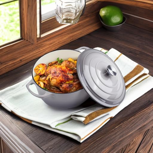 Enameled Cast Iron Dutch Oven with Lid - Big Dual Handles - Round Pot for Versatile Cooking 6 Quart