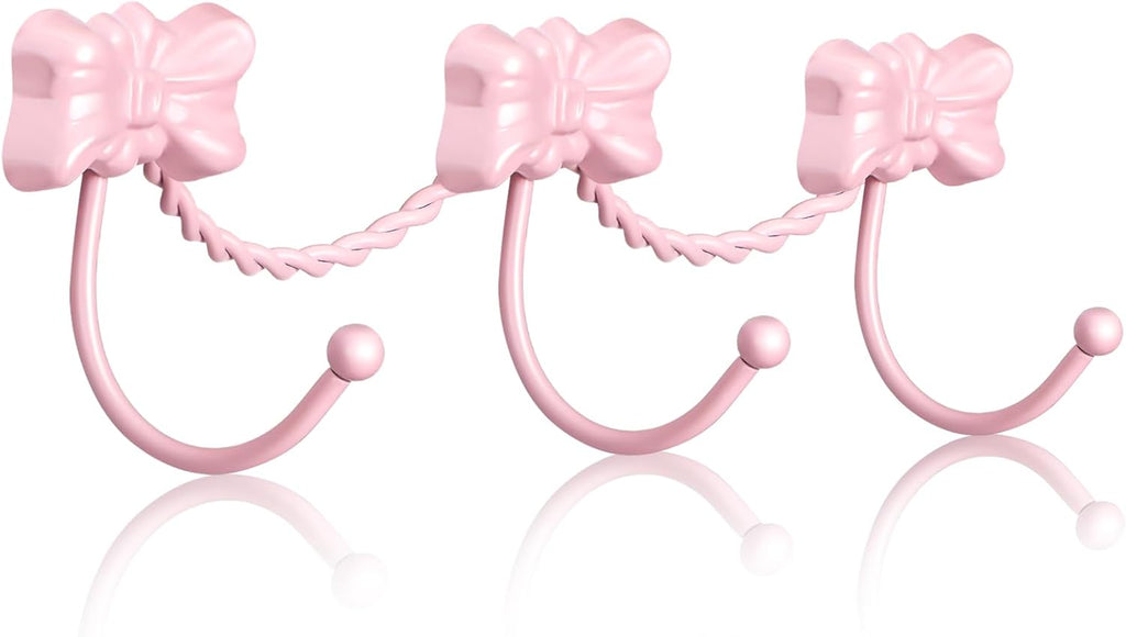 Pink Bow Wall Hooks Hanger for Towel Bag Coat Coquette Pink Bow Wall Decorative with Three Hooks Iron for Living Room Bathroom Bedroom Shower
