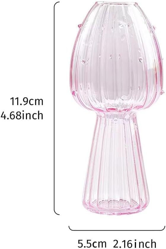 Mushroom Breeding Vases, Colorful Glass Cute Hydroponic Unique Pink and Yellow Glass Vases 2 PCS