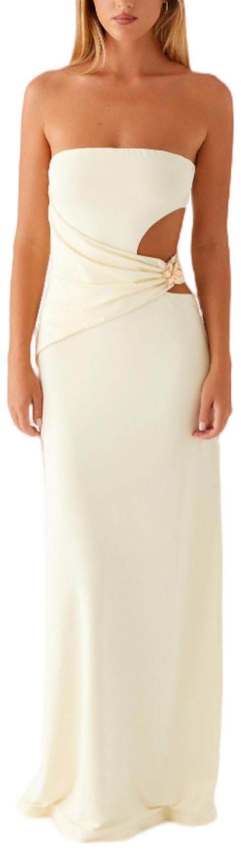 Sexy Cut Out Maxi Dress for Women Spaghetti Strap Backless Bodycon Dress Y2k Hollow Sleeveless Long Dress