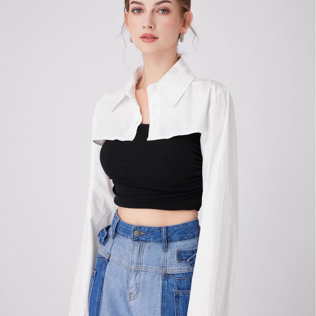 Fake Collar Long Sleeves Detachable Blouse False Collar Half Shirt Blouse Collar