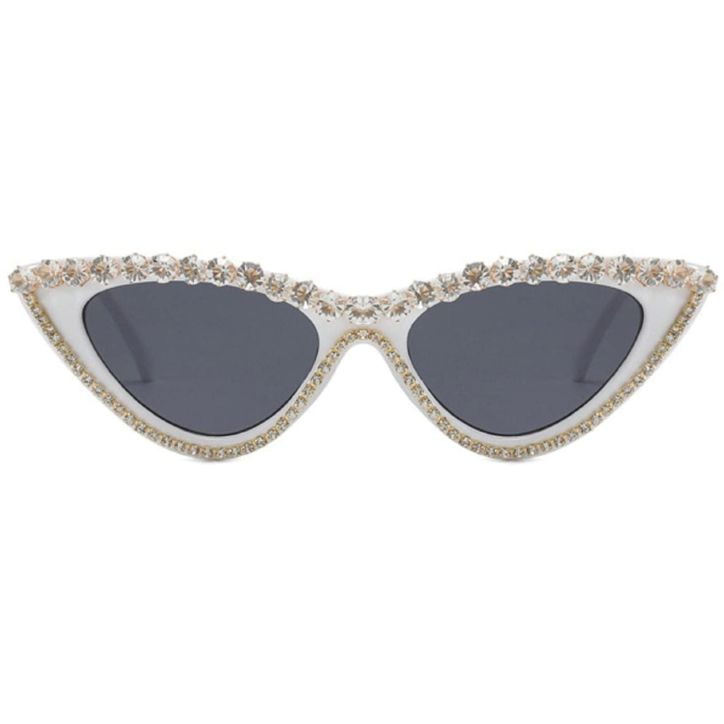 Coquette Bling Sunglasses Crystal Rhinestone Shades Retro Half Rim Women Cat Eyewear