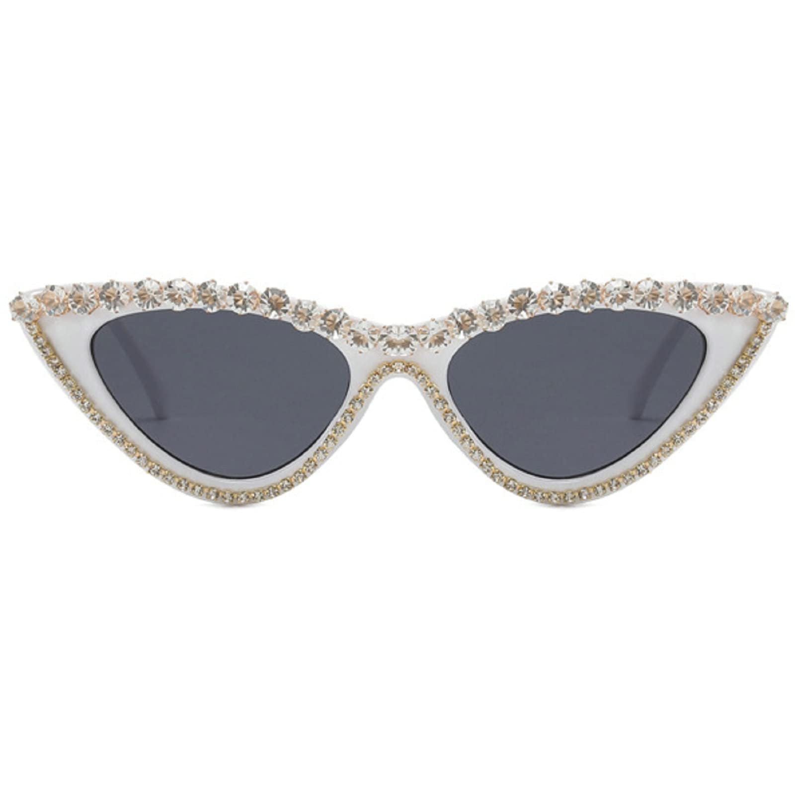 Coquette Bling Sunglasses Crystal Rhinestone Shades Retro Half Rim Women Cat Eyewear