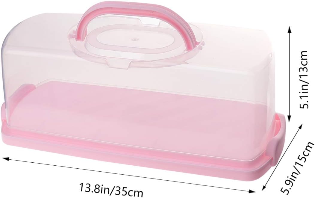 Pink Portable Transparent Cake Box with Handle Sealing Buckle Food Storage Case